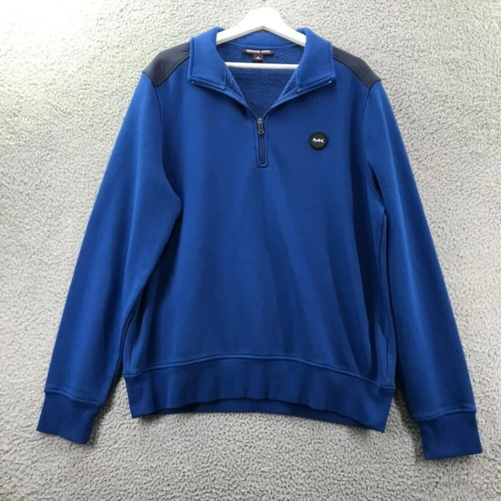 MICHAEL KORS Mens Size XL Blue Quarter Zip Chest Logo Pullover‎ Sweater